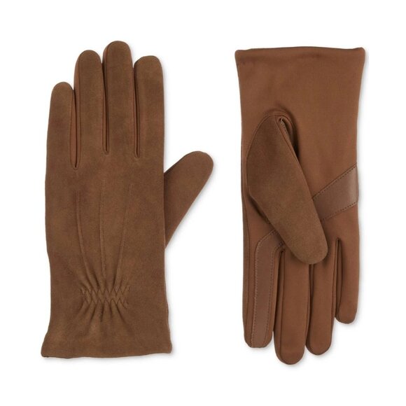 Isotoner Women’s Genuine Suede Touchscreen Gloves Brown Cognac L/XL - Picture 2 of 4